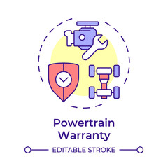 Powertrain warranty multi color concept icon. Car engine, suspension. Engineering, maintenance. Round shape line illustration. Abstract idea. Graphic design. Easy to use in infographic, presentation