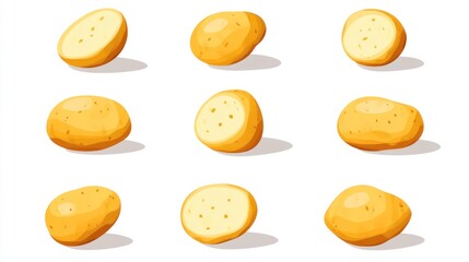 Fototapeta premium Potatoes of different shapes are displayed for healthy cooking recipes on white