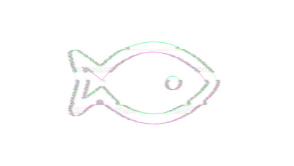 Icon fish is distorted. Glitch. Noise, chromatic aberration, geometric distortion