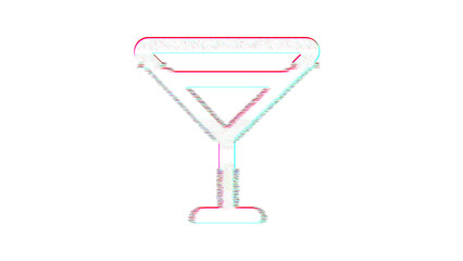 Icon glass martini is distorted. Glitch. Noise, chromatic aberration, geometric distortion