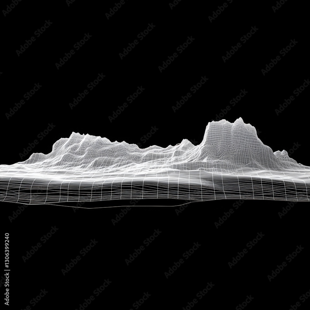 Poster digital terrain: wireframe landscape representation on black background for science or technology vi