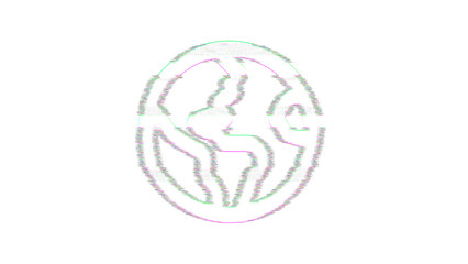 Icon globe americas is distorted. Glitch. Noise, chromatic aberration, geometric distortion