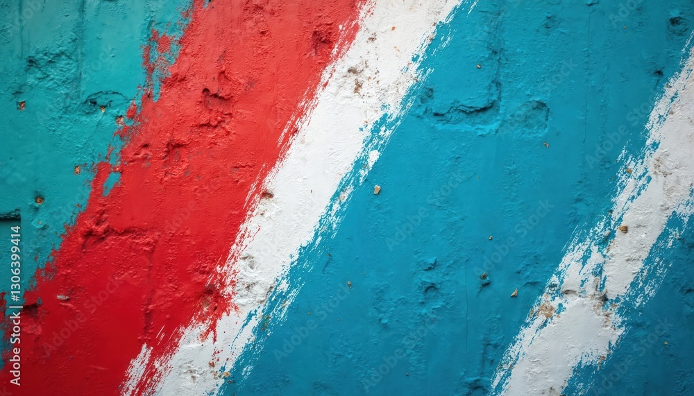 Poster grunge urban wall texture background with blue, teal, red, white paint strokes. street art design. m