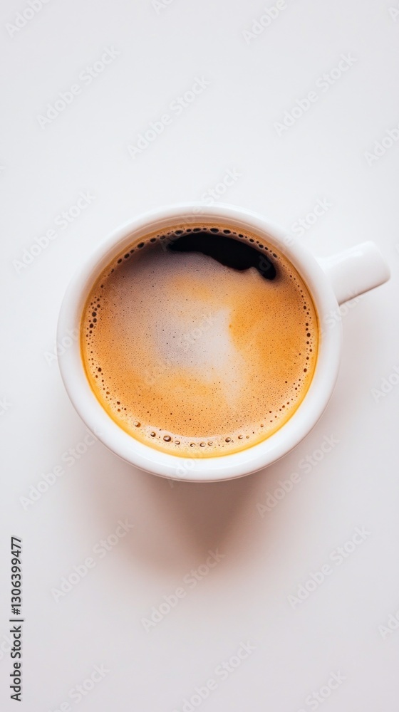 Aufkleber a freshly brewed cup of coffee sits elegantly on a smooth white surface, showcasing intricate swirls