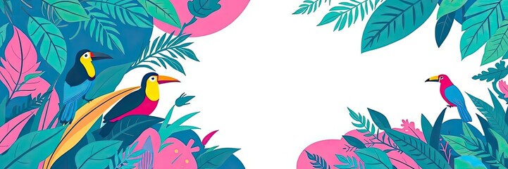 Naklejka premium Tropical Birds Lush Foliage Vibrant Nature Banner Design
