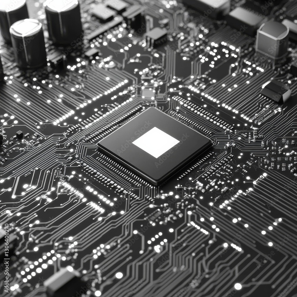 Poster monochromatic motherboard: a gleaming close-up of central processor unit interconnectivity with dazz