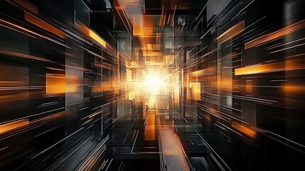 Dynamic Burst of Light Through Geometric Shapes in a Futuristic Digital Space