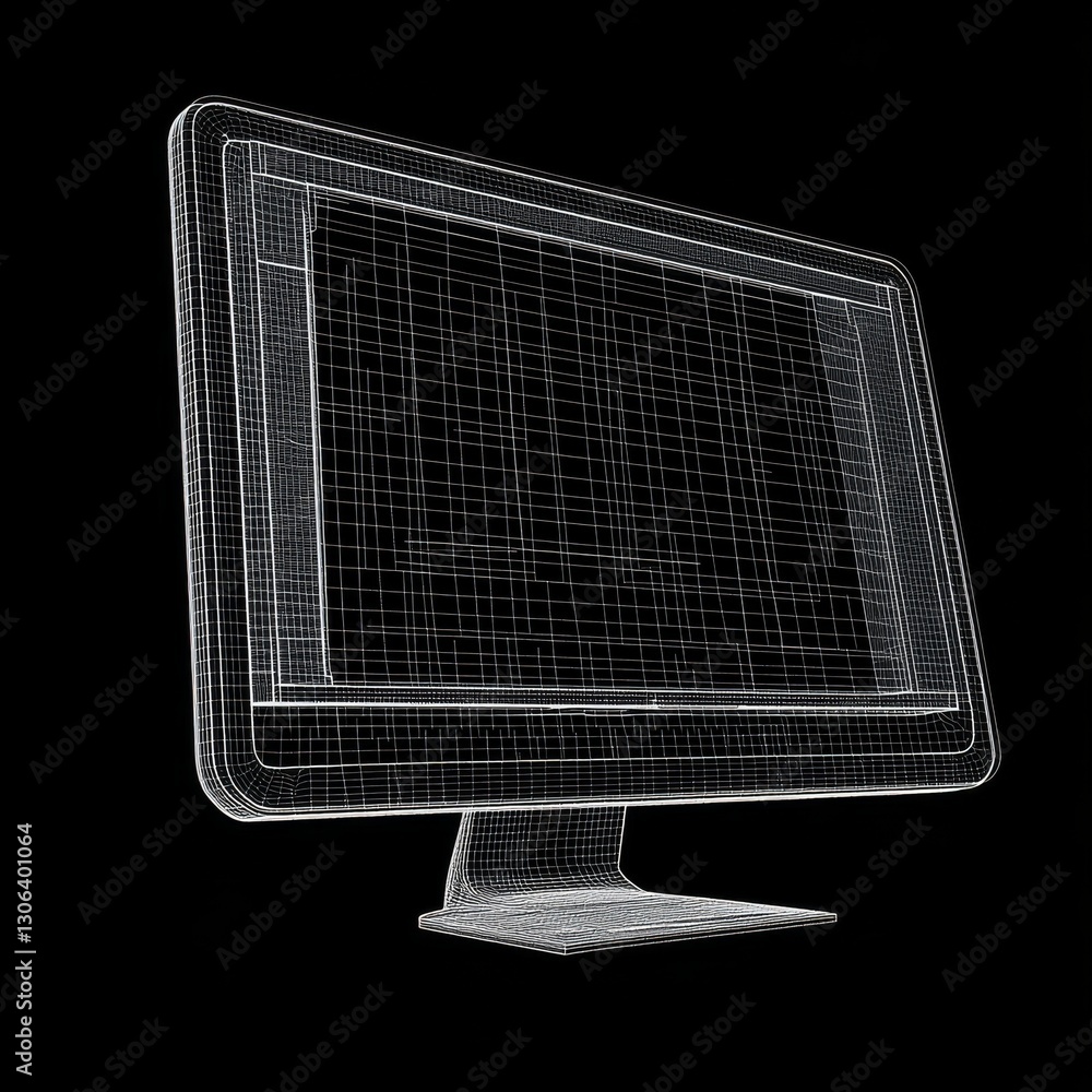 Leinwandbilder Wireframe Display: Conceptual Design of a Modern Monitor Against a Black Background, Presenting Technological Visualisation
