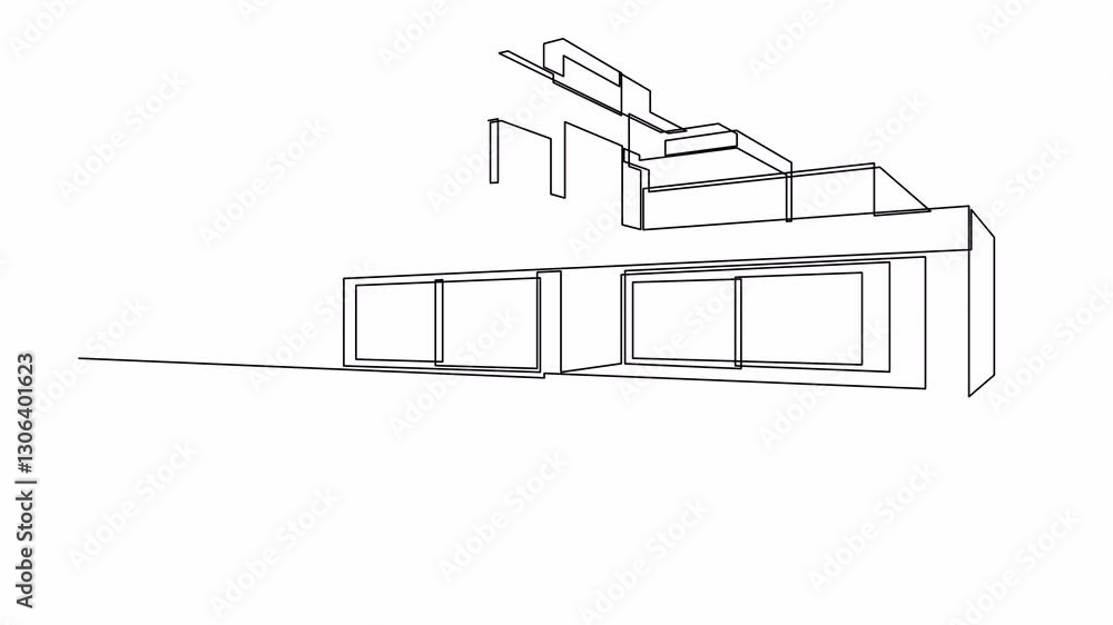 Aufkleber self drawing animation of modern building architecture drawn by continuous one line. single line fla