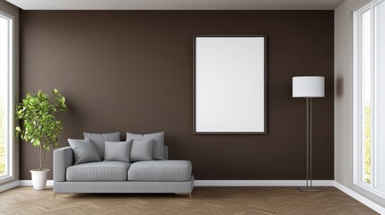 Modern Living Room with Minimalist Sofa and Empty Wall Frame