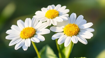 Fototapeta premium Three White Daisies Close Up Nature Photography