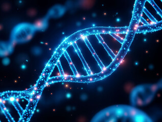 DNA strand made of glowing data, symbolizing biotechnology and genetic engineering.