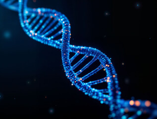 DNA strand made of glowing data, symbolizing biotechnology and genetic engineering.