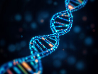DNA strand made of glowing data, symbolizing biotechnology and genetic engineering.