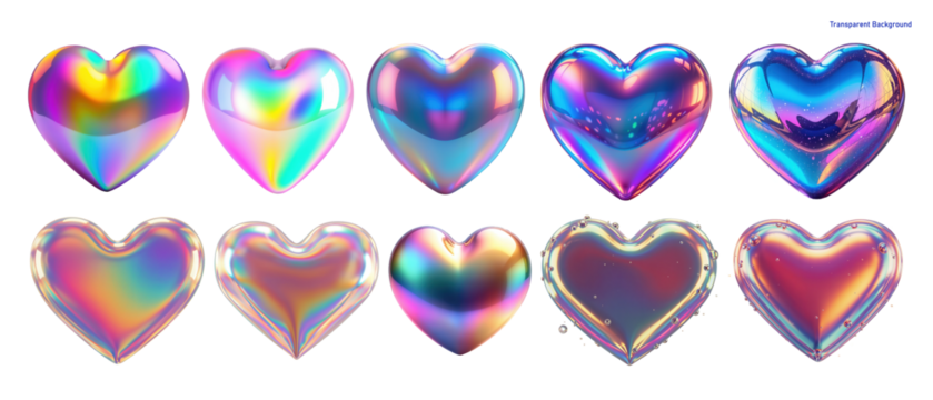 Set Collection of  Iridescent Love: A Holographic Heart in Bloom - Powered by Adobe