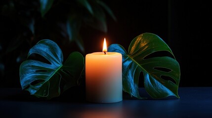 Candle, Plants, Dark Background
