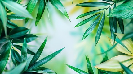 Lush Green Tropical Leaves Frame Background