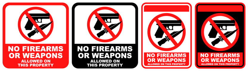 Set Prohibition sign no firearms. no weapons public sign design vector illustration	
