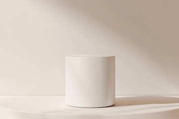 Minimalist White Cylinder Podium for Product Display on Beige Background