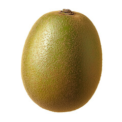 Isolated whole green kiwi displays its rough skin and fresh appearance. The fruit is set against a pristine white background, highlighting its unique shape and color