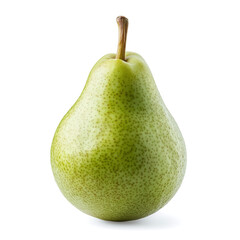 Bright and fresh whole green pear rests against a clean white background, highlighting its smooth surface and characteristic speckled skin, ideal for healthy recipes