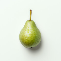 A whole green pear rests on a pristine white background, highlighting its smooth skin and natural sheen. This image captures the essence of freshness, perfect for healthy recipes
