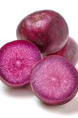 Whole red radish showcases its striking purple flesh and smooth exterior, inviting culinary creativity. Perfect for salads, garnishes, and healthy dishes, this fresh vegetable adds color and crunch