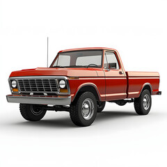 A classic red pickup truck, a symbol of American automotive history. 3d Transportation isolated in white background.