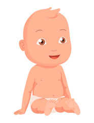 New born baby. Toddler with gentle smile on its face. Cute newborn infant. Vector cartoon illustration isolated on white background