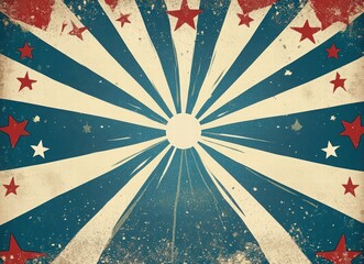 vintage circus background with ornate frame and sunburst rays, retro color scheme in blue, beige, and yellow, vector illustration for posters, flyers, and invitations, carnival background