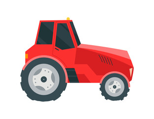 Tractor ready to plowing the field in rural or countryside land. Farm life, equipment for soil cultivation. Vector cartoon illustration