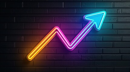 Neon Light Arrow Symbolizing Growth and Progress on Dark Background