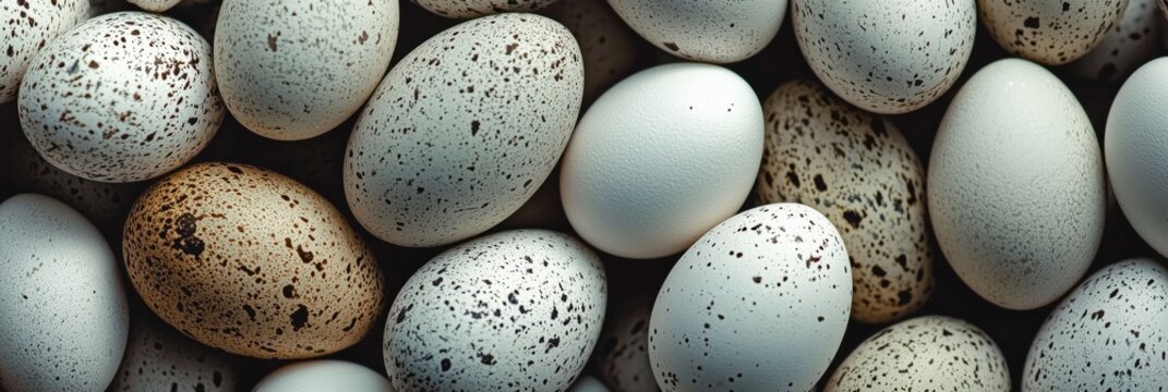Collection of speckled eggs in varied colors