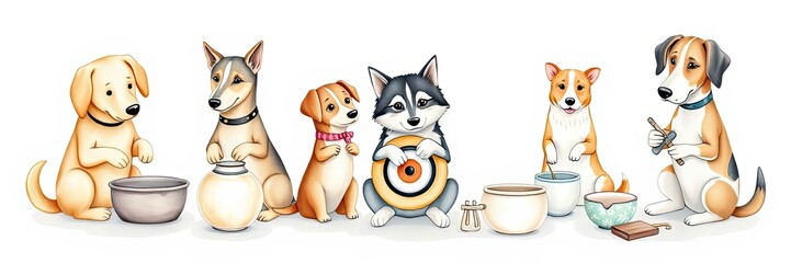 Fototapeta premium Adorable Dogs Enjoying Tea Ceremony Cute Puppy Illustration