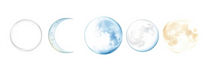 Watercolor Moon Phases Crescent Full Gibbous New Moon Celestial