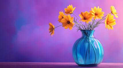 Blue Vase with Yellow Flowers