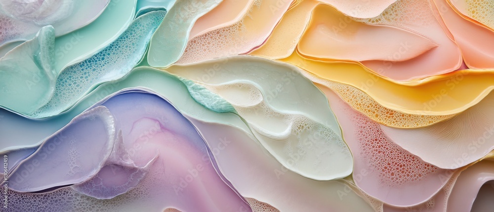 Poster pastel colored abstract background with fluid shapes and textures, creating a dreamy and calming art