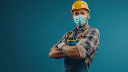 confident construction worker wearing a face mask