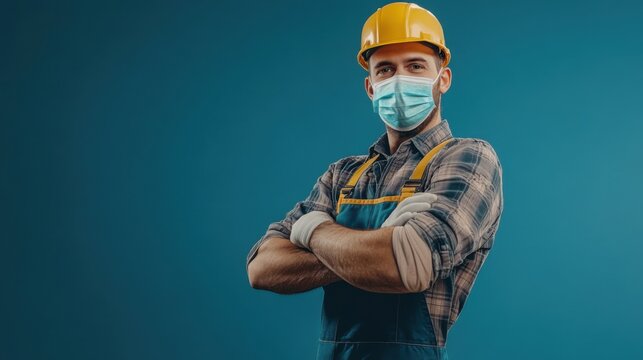 confident construction worker wearing a face mask
