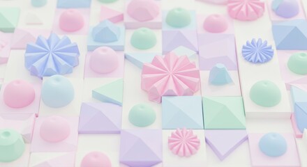 Pastel Geometric Composition: A captivating arrangement of soft pastel-colored geometric shapes, creating a visually delightful and artistic design with a touch of whimsy.