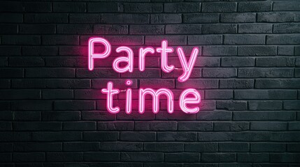 Obraz premium Vibrant Neon Sign with Party Time Text on Dark Brick Wall