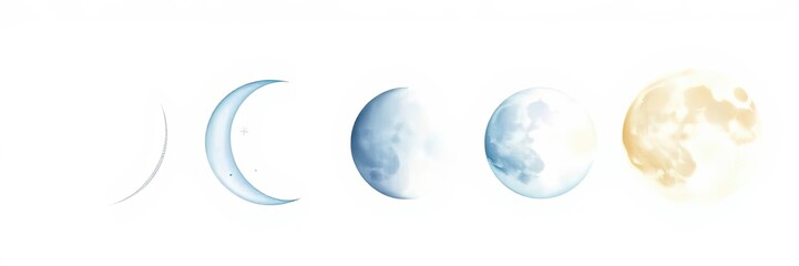 Moon Phases Crescent Half Full Watercolor Illustration
