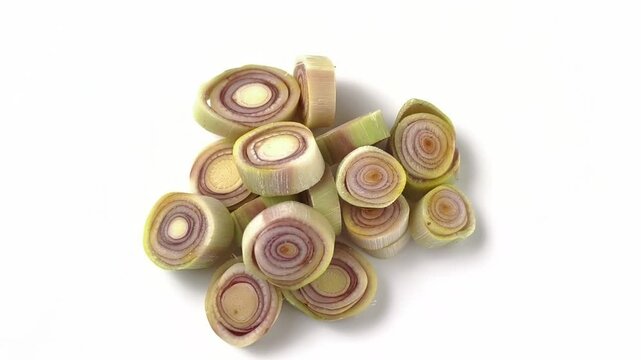 Sliced ​​lemongrass on white background