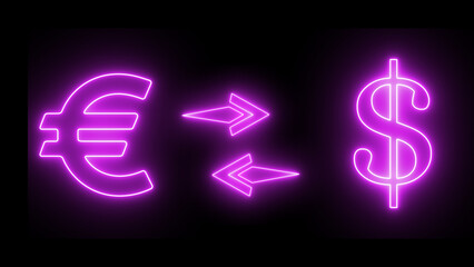 Neon Currency exchange icon. Neon illustration dollar to euro icon on black background.