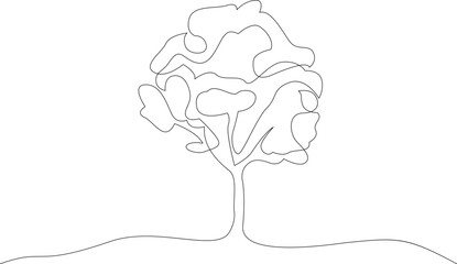 Continuous line drawing of a tree. Nature one line art. Vector illustration.