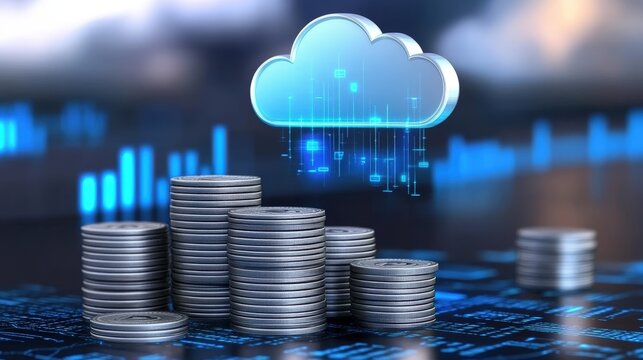 Cloud Computing Cost Efficiency, cost efficiency in cloud computing with an image showing pay-per-use pricing models, resource optimization techniques