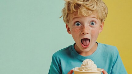amazed boy with ice cream