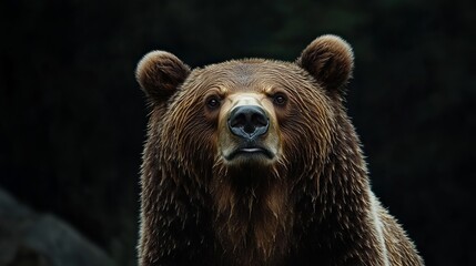 Obraz premium A brown bear from Kamchatka, Russia, standing in front of a black background.