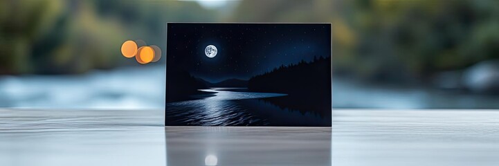 Serene Night Landscape Full Moon Over Calm River Stars Trees