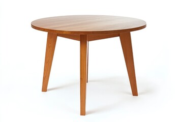 Round Wood Table with Tapered Legs on White Background Studio Shot